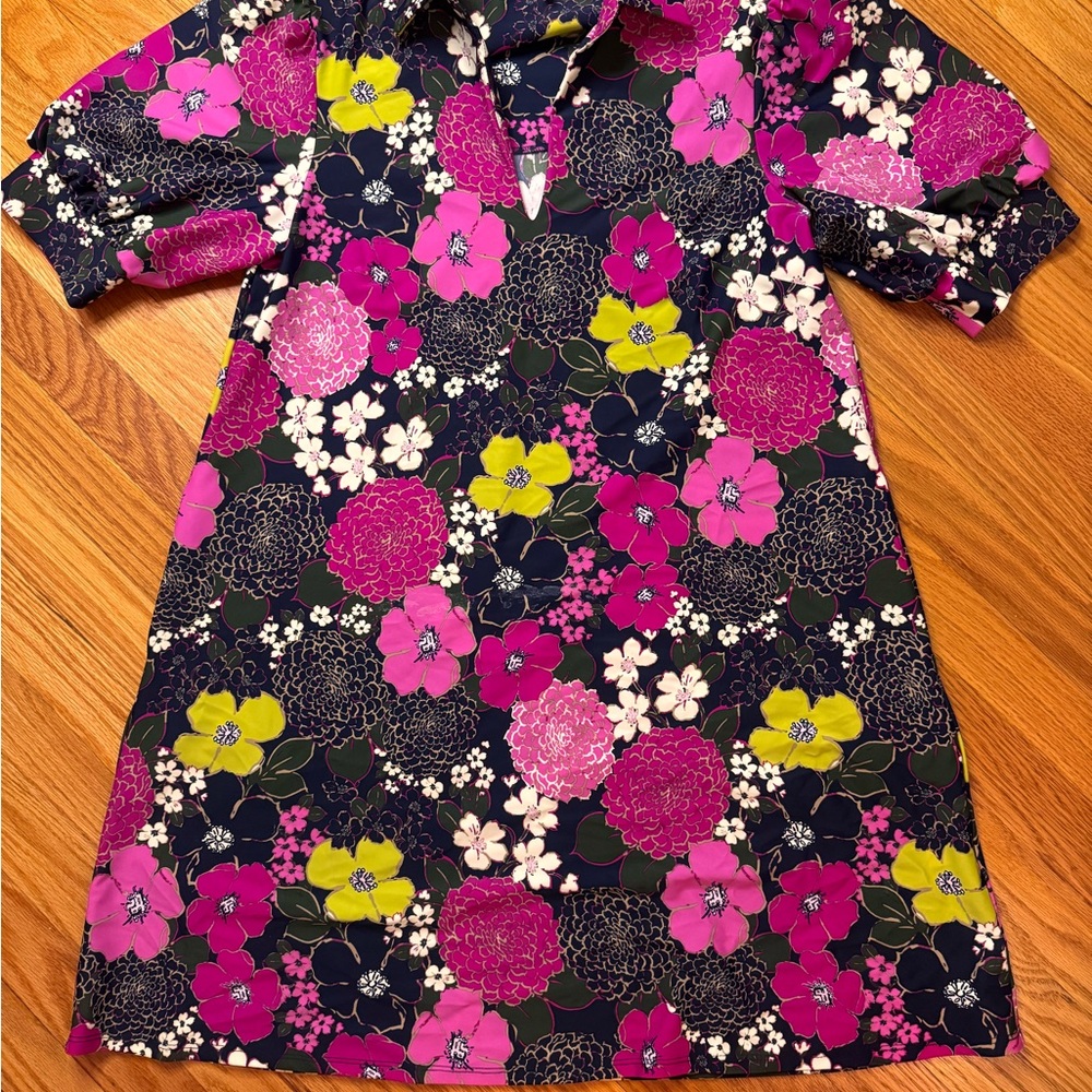 Jude Connally Navy Shift Dress with Pink & Yellow Floral Print